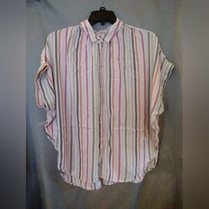 Time and Tru Striped Button-Up Blouse, XXL